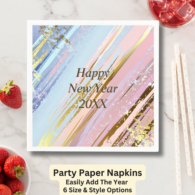 Abstract Pink Blue Gold Happy New Year 20xx Napkins (Creator Uploaded)