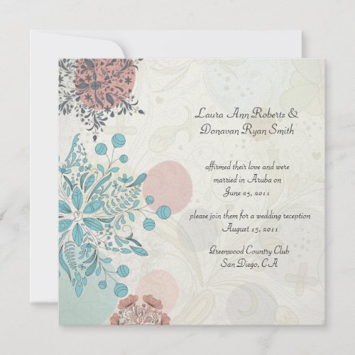 Abstract Pink Blue Gray Floral Post Wedding Personalized Invites