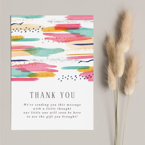 Abstract Pink  Blue Modern Watercolor Baby Shower Thank You Card