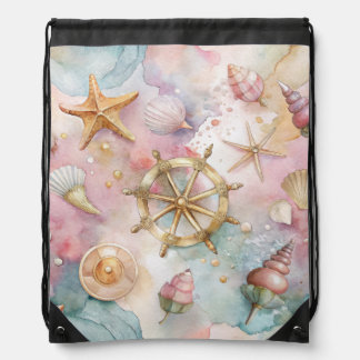 ABSTRACT PINK & BLUE NAUTICAL THEMES  DRAWSTRING BAG