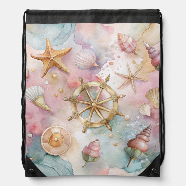 ABSTRACT PINK & BLUE NAUTICAL THEMES  DRAWSTRING BAG (Front)