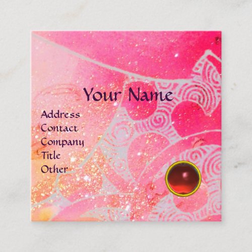 ABSTRACT PINK BLUE PURPLE WAVES RED RUBY MONOGRAM SQUARE BUSINESS CARD