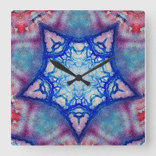 ABSTRACT PINK BLUE STAR SQUARE WALL CLOCK