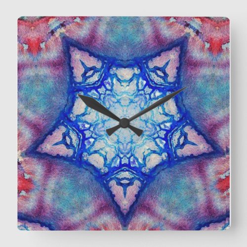 ABSTRACT PINK BLUE STAR SQUARE WALL CLOCK