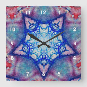 ABSTRACT PINK BLUE STAR SQUARE WALL CLOCK