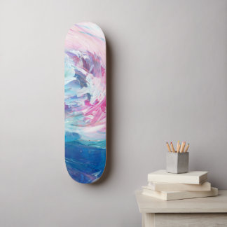 Abstract Pink Blue Swirling Art Paint Skateboard