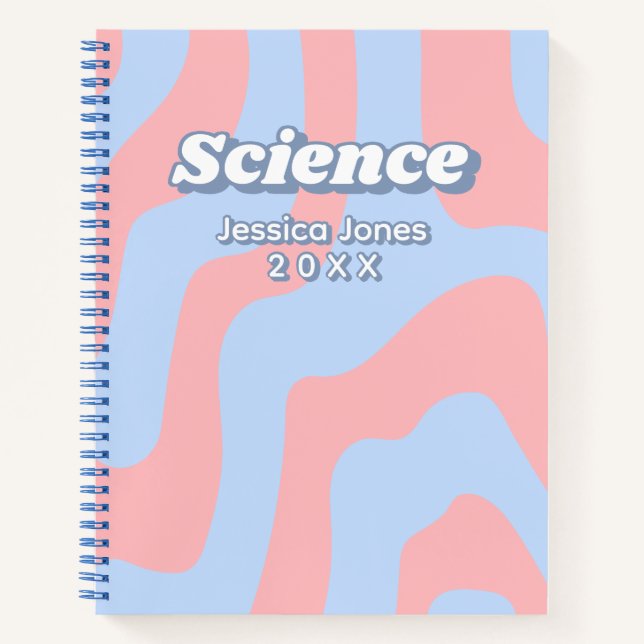 Abstract Pink Blue Wavy Lines School Subject Notebook (Front)