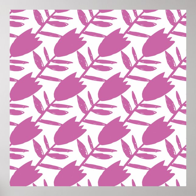 Abstract pink bluebell flowers seamless pattern on poster (Front)