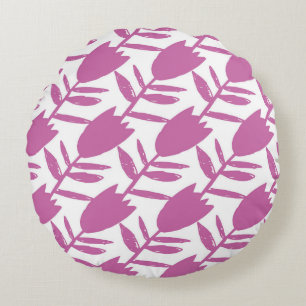 Abstract pink bluebell flowers seamless pattern on round pillow