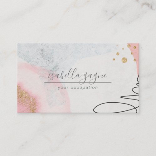 Abstract Pink Blush Gold Glitter Watercolor Shapes Business Card