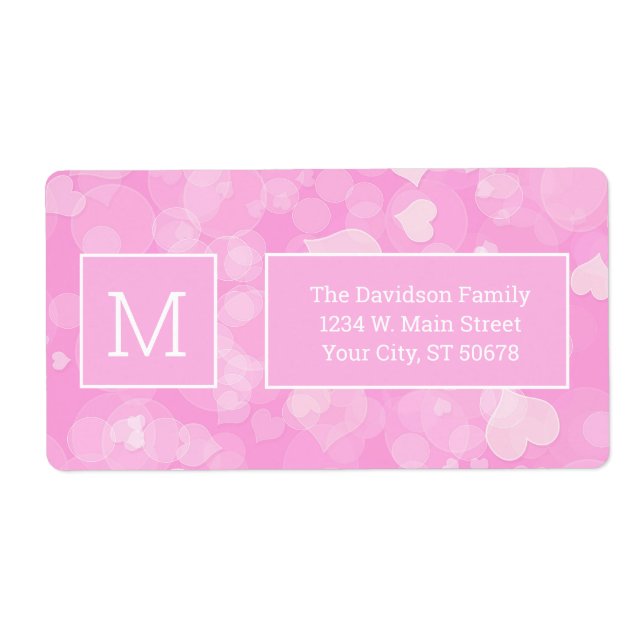 Abstract Pink Bokeh Hearts Label (Front)