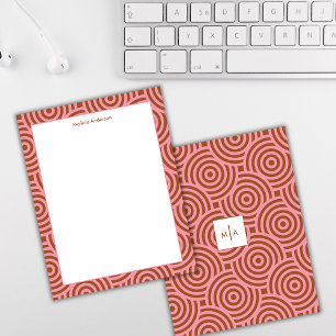 Abstract Pink Brown Vintage Monogram Name Note Card