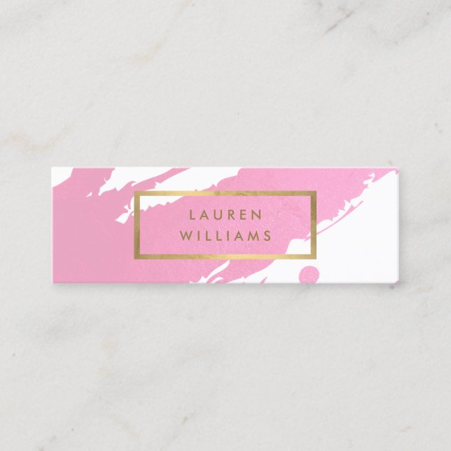 Abstract Pink Brushstrokes Mini Business Card (Front)