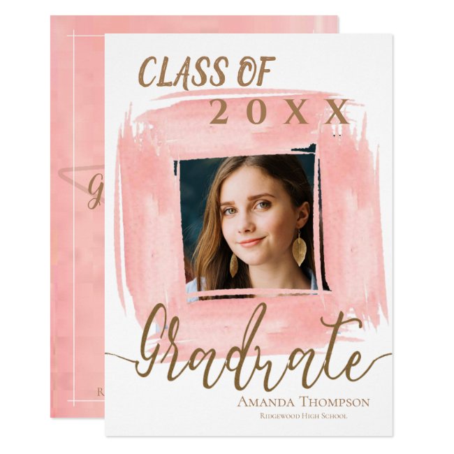 Abstract Pink Class Of 2020 Photo Graduation Invitation