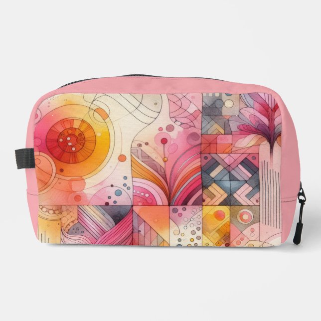 Abstract Pink Colorful Geometric Design Dopp Kit (Front)