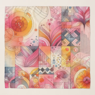 Abstract Pink Colorful Geometric Design Scarf