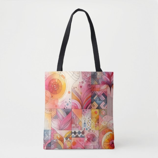 Abstract Pink Colorful Geometric Design Tote Bag (Front)