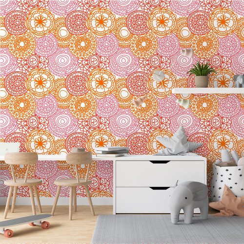 Abstract Pink Coral Red Orange Floral Art Pattern Wallpaper