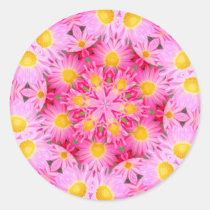 Abstract Pink Daisy Flowers Classic Round Sticker