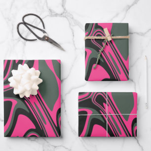 Abstract Pink, dark green, & Black Swirl Art Wrapping Paper Sheets