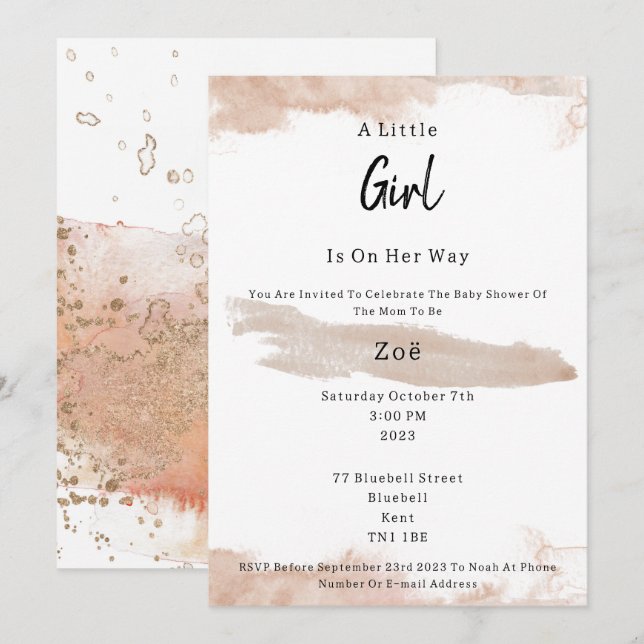 Abstract Pink Elements Sweet Baby Girl Baby Shower Invitation (Front/Back)