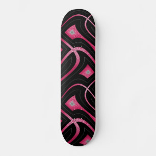 Abstract Pink Faux Leather and Black Design Skateboard Deck