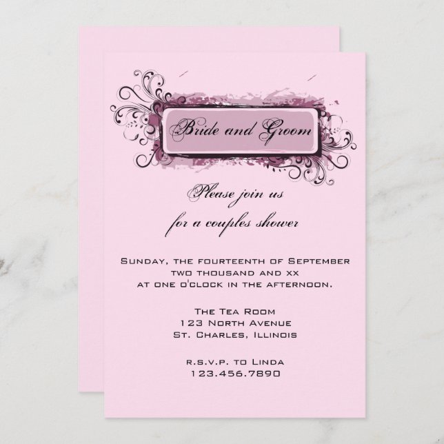 Abstract Pink Floral Couples Wedding Shower Invite (Front/Back)