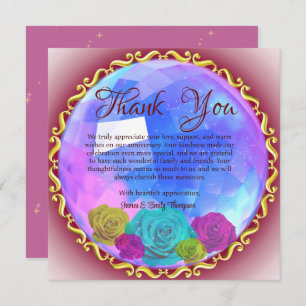 Abstract Pink Floral Crystal Wedding Anniversary  Thank You Card