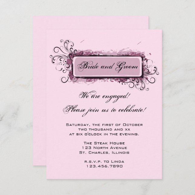 Abstract Pink Floral Engagement Party Invitation (Front/Back)