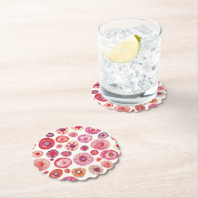 Abstract Pink Floral Pattern Paper Coaster (Insitu)