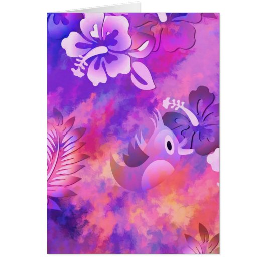Abstract Pink Flowers and Bird Art Cards (Front)