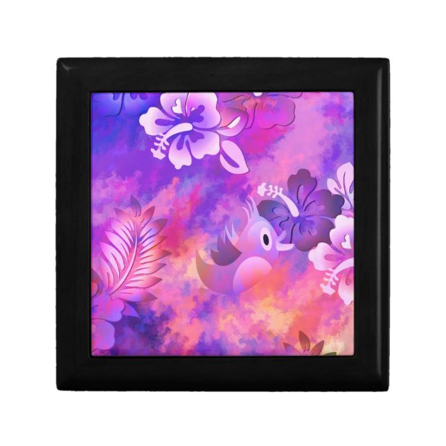 Abstract Pink Flowers and Bird Art Gift Box (Front)