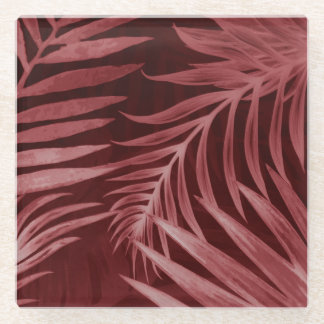 Abstract pink flowers, black floral frame. glass coaster