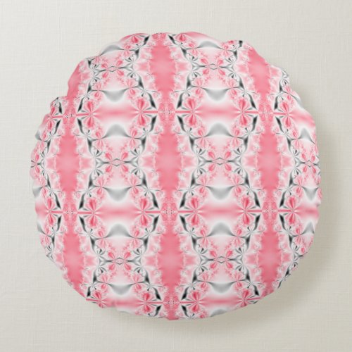 Abstract Pink Fractal Pattern Round Pillow
