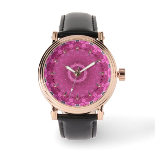 ABSTRACT PINK FUCHSIA MOSAICS AND  3D GEM STONES WATCH