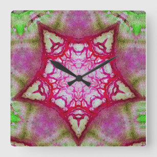 ABSTRACT PINK FUCHSIA STAR SQUARE WALL CLOCK