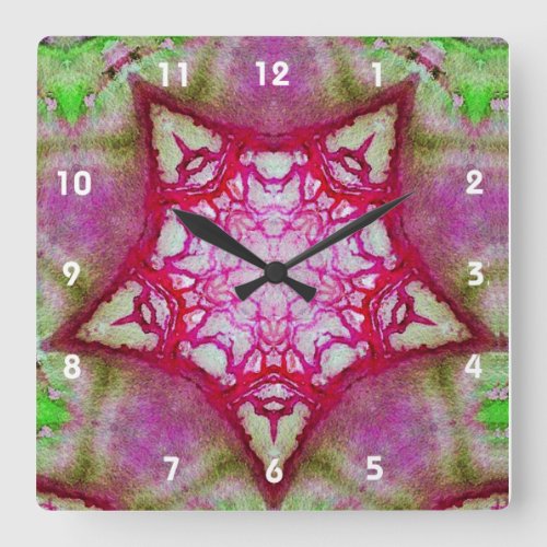 ABSTRACT PINK FUCHSIA STAR SQUARE WALL CLOCK