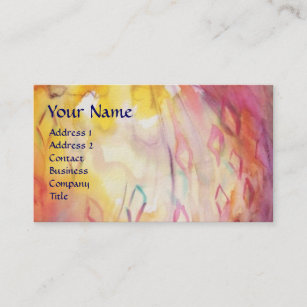 ABSTRACT PINK FUCHSIA YELLOW ARGYLES ,RED WAX SEAL BUSINESS CARD