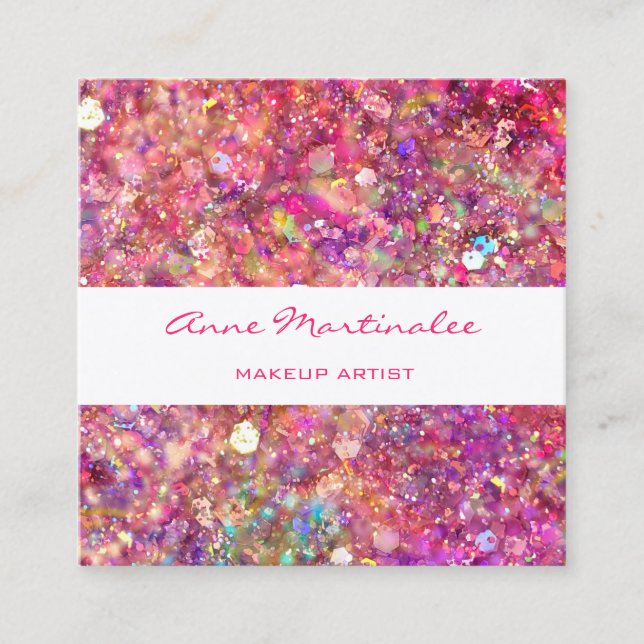 Abstract Pink Glitz Square Business Card (Front)