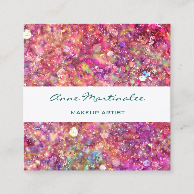 Abstract Pink Glitz Square Business Card (Front)