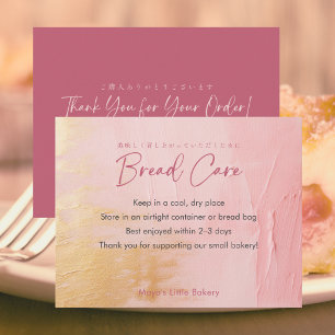 Abstract Pink Gold Bread Care Instructions Thank You Card