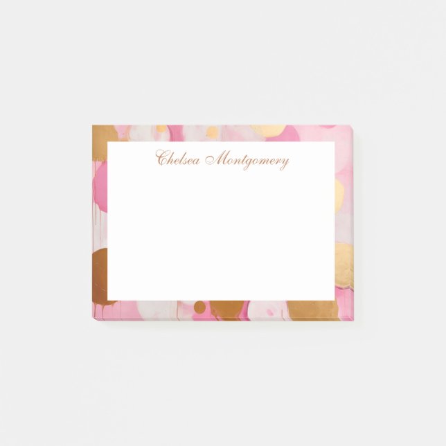 Abstract Pink Gold Circles Personalized Post-it Notes (Front)