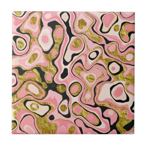 Abstract Pink Gold Glitter Marble Effect Ceramic Tile