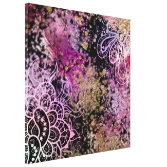 Abstract Pink Gold Glitter Splatter Doodle Art Canvas Print