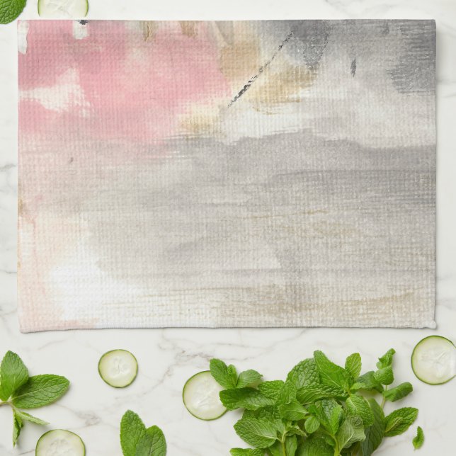 Abstract Pink Gold Gray Modern Art Kitchen Towel (Folded)