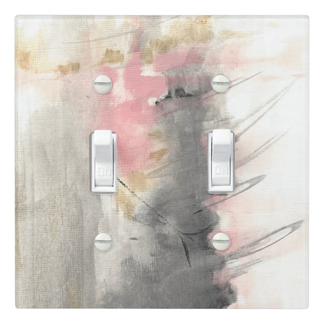 Abstract Pink Gold Gray Painted Art Light Switch Cover (In Situ)