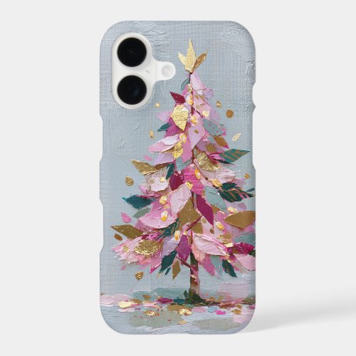 Abstract Pink & Gold Impasto Christmas Tree iPhone 17 Case