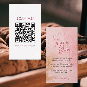 Abstract Pink Gold Leave a Review QR Code Business Card