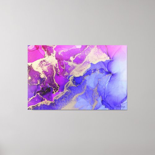 Abstract Pink Gold Purple Alcohol Ink Original Canvas Print