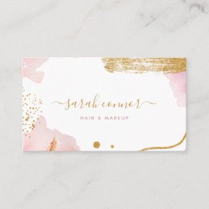 Abstract Pink Gold Script Watercolor  Business Card